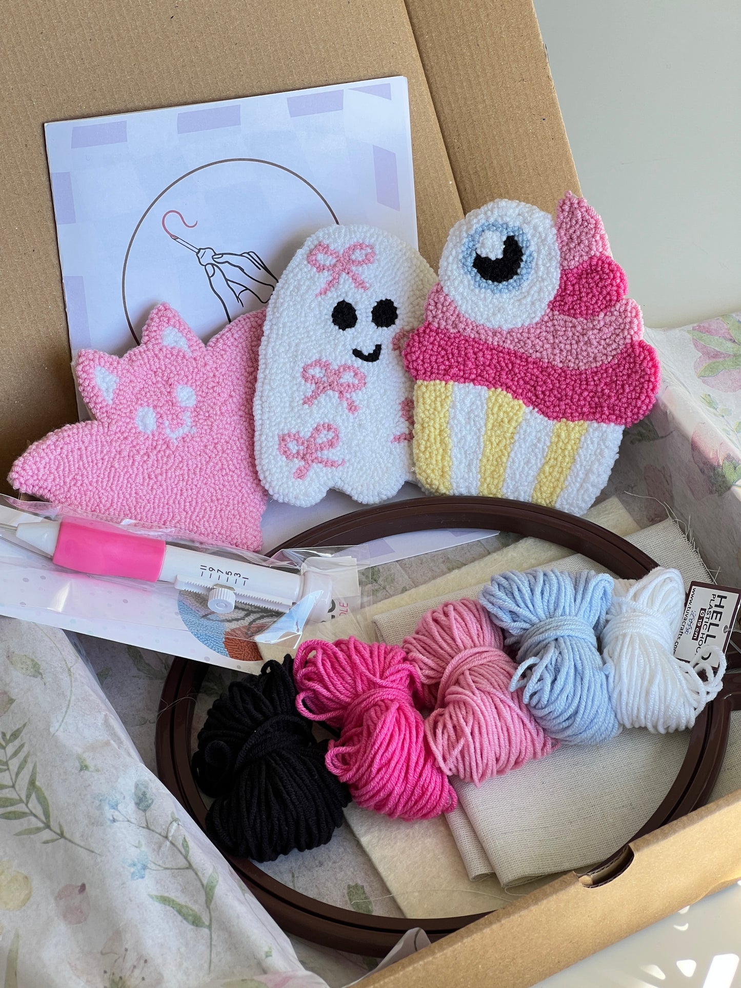 Pink Halloween Punch Needle Mug Rug Kit